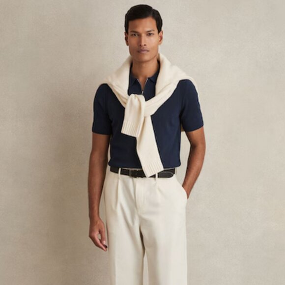 Reiss, Berkley Half-Zip Knitted Polo Shirt in Navy - Picture 2 of 10